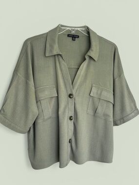Moa Moa Sage Green Boxy Short Sleeve Camp Shirt Size XL